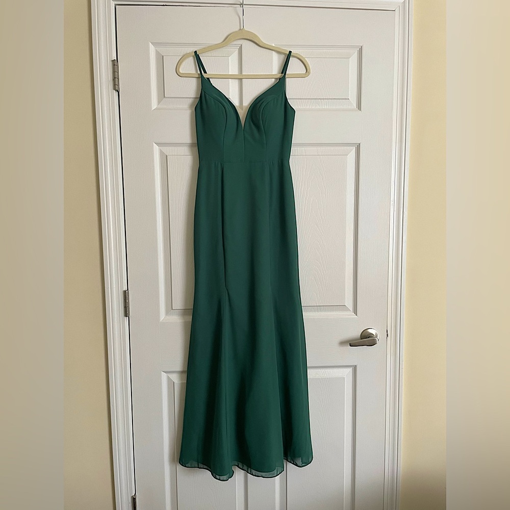 Size 0 Dark Green Floor Length Bridesmaid Dress.
